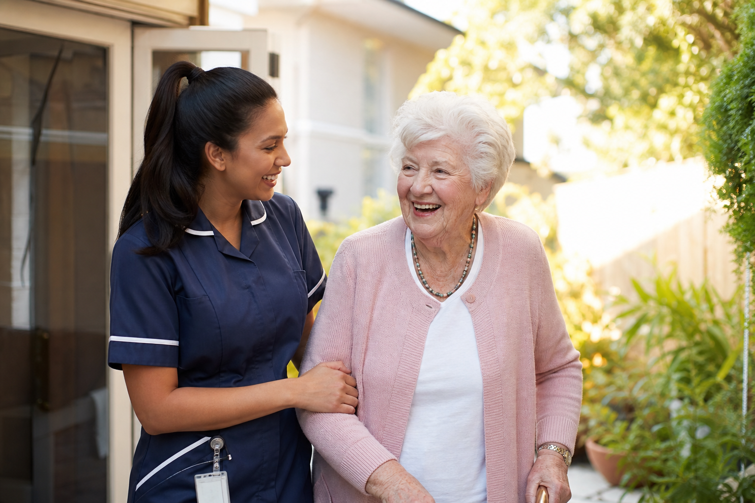 A caregiver supporting a client with everyday activities