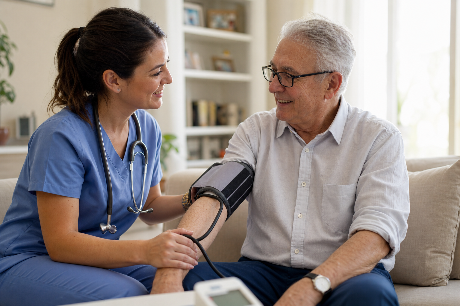 A nurse providing a skilled clinical visit in a patient’s home